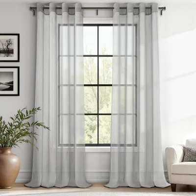 Voilegardinen 2er-Set, 140x245 cm, Linnenlook, grau, mit Ösen