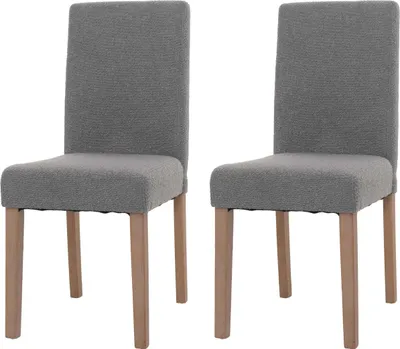 Produktbild von 2er-Set Esszimmerstuhl klassisch und zeitlos | HxBxT 90x42x50cm | Sitzhöhe 47cm | Stoff/Textil Bouclé Holz | naturfarbene Beine | Grau | Stuhl Küchenstuhl Hochlehner