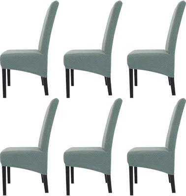 Produktbild von 6er-Set  Jacquard Stretch Stuhlbezügen mit langer Rückenlehne Einfarbige abnehmbare waschbare Esszimmerstuhl-Schutzhüllen (Grün)