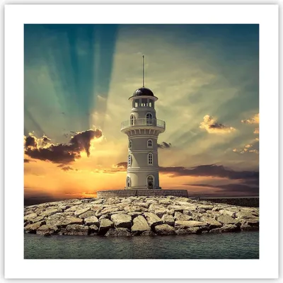 Produktbild von Poster - Poster ohne Rahmen - Leuchtturm Wasser Meer Steine - 50x50 cm - Wand Bild - Wanddeko - Wandbilder - Kunstposter - Wandposter - Bilder - Kunstdruck - Wandbild - P2XAC50x50-2895
