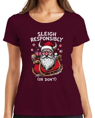 Obrázek produktu pro Dámské tričko Sleigh Responsibly Or Don't Father Christmas with Horns Sleigh, vínová, S