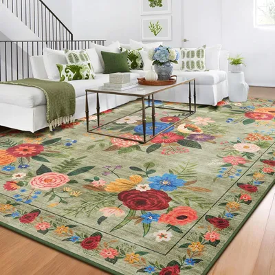 Zdjęcie produktu dla Dywan 120x180 cm, vintage wzór kwiatowy, pralny, antypoślizgowy, krótki włos, do salonu