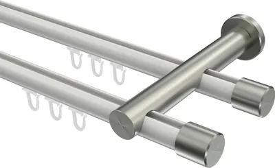 Produktbild von Interdeco Innenlaufstange / Gardinenstange mit Innenlauf Weiß / Edelstahl-Optik, Typ Platon Santo (Kappe), 20 mm Ø 2-läufig, 320 cm