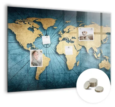 Produktbild von Dekorative Magnettafel 100x70 cm - Magnetwand - für Fotos, Karten und Notizen - Fotowand - Memoboard - Magnetpinnwand - Wanddekoration - 3D-Weltkarte