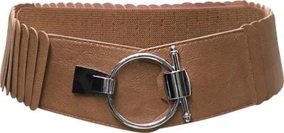 Produktbild von Glamexx24 Damen Taillengürtel Elastischer gürtel 8 cm breiter Hüftgürtel silberner Ring-Farbe: Camel -Größe: 83cm ( Taillenweite 75-100cm )