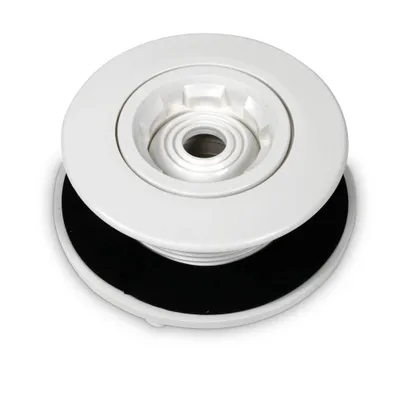 A white plastic jet nozzle with a black rubber gasket, shown from a slightly elevated angle against a white background.