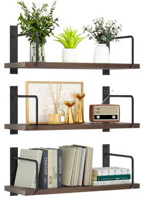 Produktbild von Wandregal aus Holz, 3-teiliges Set, rustikales Hängeregal zur Dekoration, Wandregal für die Küche, schwebendes Regal für Wohnzimmer, Schlafzimmer, Badezimmer, Küche, Büro (braun)