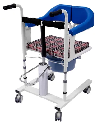 Produktbild von Toilettenstuhl, 90 kg Faltbarer Toilettenstuhl mit tragbarem Töpfchen und Rädern, höhenverstellbar 42-61 cm, für Senioren, Schwangere, Menschen mit Behinderungen