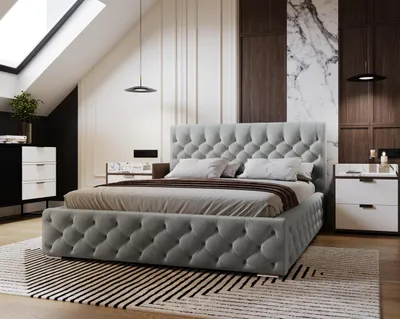 Obrázok produktu pre Čalúnená posteľ 180x200 cm Elira - Glamour posteľ - čalúnená posteľ, dvojposteľ s úložným priestorom, rošt - zamat, sivá