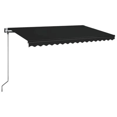 A black retractable awning is shown against a white background.