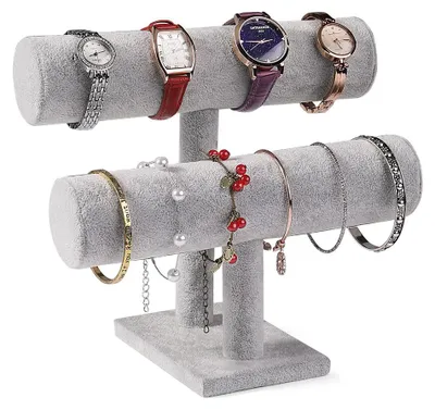 Produktbild von Samtschmuck, Samtarmbandständer, Schmuckhalter, Uhrenhalter, Armbandkettenständer, Armreifpräsentationsstange, T-Stange, 2 Rollen