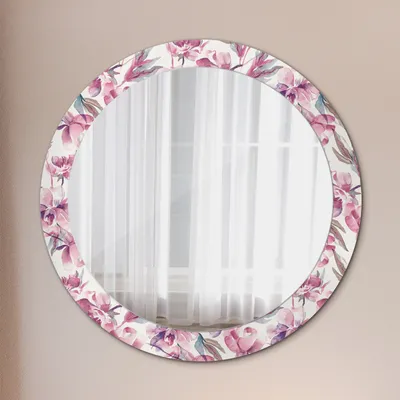 Produktbild von Spiegel - Mirror zum Wandspiegel Schlafzimmer – Schminkspiegel- Pfingstrosen Blumen- Ø80cm