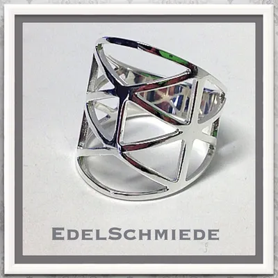 Produktbild von Edelschmiede925 breiter Silberring mit geometr. Durchbrüchen 925  Ringgröße 62