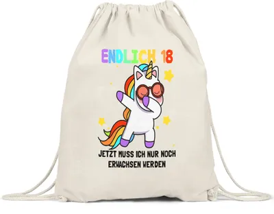 Produktbild von Endlich 18 Turnbeutel Geburtstag Einhorn Lustig Spruch Frauen Geschenkidee Mädchen 18. Geburtstag 18 Jahre