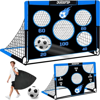 Produktbild von Fußballtor, 3-in-1 Pop-up, 150 x 120 cm, mit 2 Netzen, Ball Größe 5, 8 Erdankern, Tragetasche, für Garten