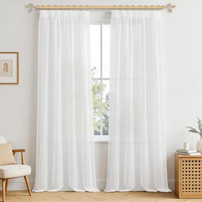 Productafbeelding van Gordijnen 280 x 140 cm, set van 2, linnenlook, wit, transparant, voor woonkamer