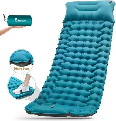 Produktbild von Camping Isomatte, Isomatte Camping Aufblasbar, 9cm Dicke Isomatten Camping Ultraleicht mit Kissen Isomatte Selbstaufblare Schlafmatte für Camping Wandern Strand, wasserdichte & Faltbare, 196 x 68 x 9cm
