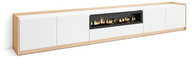 Produktbild von TV-Schrank, Lowboard, 310x37x50cm, Für TV-Geräte bis zu 80", Elektrokamin., Weiß und Eiche Soft