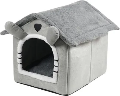Produktbild von Weiches Haustierzelthaus, Hunde- und Katzenhütte, warmes Innenhaus mit abnehmbarem Kissen, geeignet für kleine und große M Grau