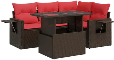 Immagine prodotto di vidaXL Set di divani da giardino 5 pezzi con cuscini in poly rattan acacia marrone