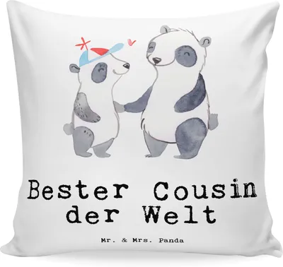 Produktbild von Mr. & Mrs. Panda kissen bedruckt Panda Bester Cousin der Welt - Weiß - Geschenk, Verwandtschaft, Geschenkidee, Sofakissen, Sofa, Familie, Vetter, kuschelkissen 40x40