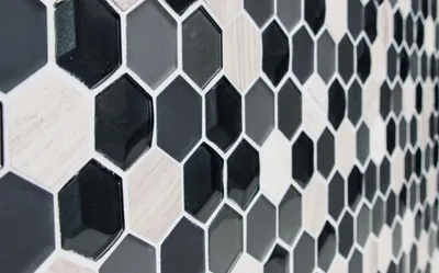 Produktbild von Handmuster Mosaikfliese Fliesenspiegel Transluzent grau Hexagon Glasmosaik Crystal Stein 3D grau MOS11D-22_m