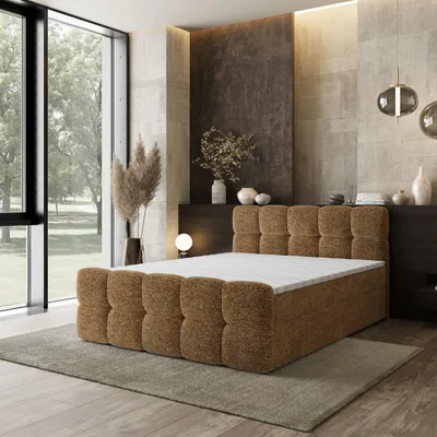 Produktbild von Masseno Boxspringbett BRUME 140x200 cm Komplett-Set mit Bonell Matratze und Topper, Polsterbett mit Bettkästen -Braun, BELLA 70