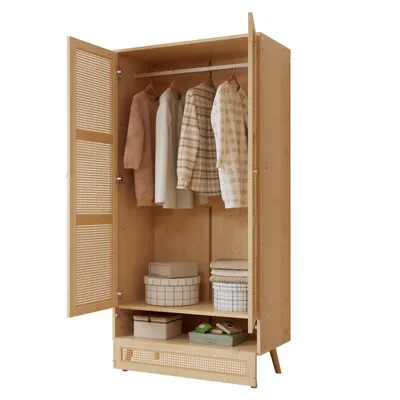 Produktbild von Drehtürenschrank mit 2 Türen und 1 Schrank, Kleiderschrank mit Kleiderstange, Hochschrank für Schlafzimmer