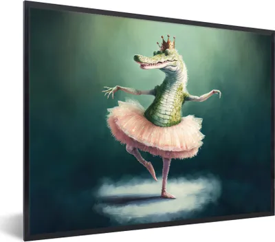 Produktbild von MuchoWow® Gerahmtes Poster Krokodil - Krone - Gold - Ballett - Porträt 40x30 cm - Poster mit Schwarzem Bilderrahmen Wandposter Rahmen Foto Bilder - Kunstposter - Wanddekorationen