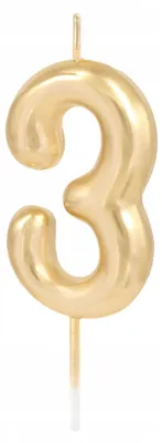 Produktbild von PartyPal Geburtstagskerze Zahl 3 Goldene Tortendekoration