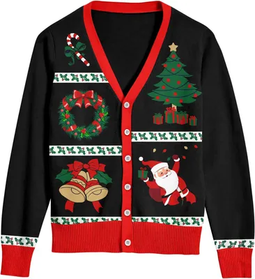 Produktbild von Herren Weihnachtspullover Strickjacke Knopfleiste Bequem XL