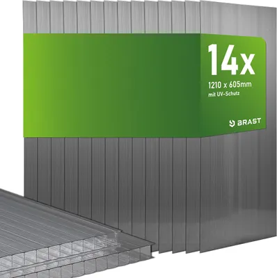 Produktbild von BRAST Doppelstegplatten Hohlkammerplatten 6mm | Polycarbonat | 121x60,5cm - 14er Set anthrazit für 10,3m² | UV-beständig witterungsbeständig bruchstabil & zuschneidbar