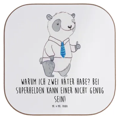 Produktbild von Mr. & Mrs. Panda Flaschenuntersetzer Superhelden Stiefvater - Weiß - Geschenk, Stiefkinder, Verwandte, Untersetzer für Gläser, Tasse, Wertschätzung, Geschenke, Coaster