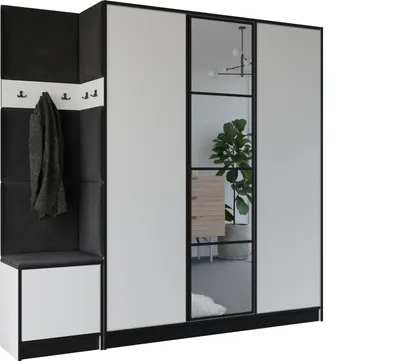 Produktbild von KIER FURNITURE Kleiderschrank EDEN, Schlafzimmer Schrank, Garderobeschrank, Flurschrank Weiß & Schwarz 209,6x205x39 cm