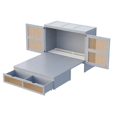 Produktbild von MODFU klappbares Wandbett  140x200 Schrankbett -ohne Matratze mit Lattenrost,Holzbett mit Stauraumschubladen, platzsparendes Design,Grau