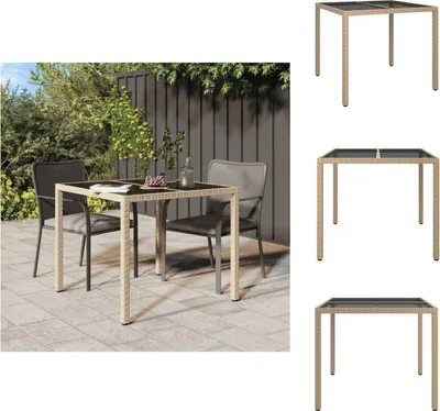 Produktbild von vidaXL Gartentisch 90x90x75 cm Gehärtetes Glas Poly Rattan Beige -  Gartentische