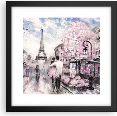 Produktbild von Gerahmtes Poster - Schwarzer Rahmen - Paris Weg Illustration eiffle - 30x30 cm - Wand Bild - Wanddeko - Wandbilder - Wandposter - Bilderrahmen - Bilder - Kunstdruck - Wandbild - P2BAC30x30-3149