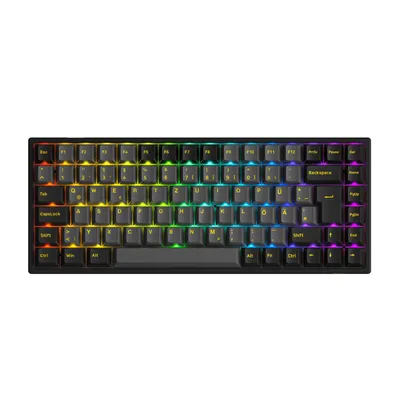 A top-down view of a mechanical keyboard with RGB lighting.
