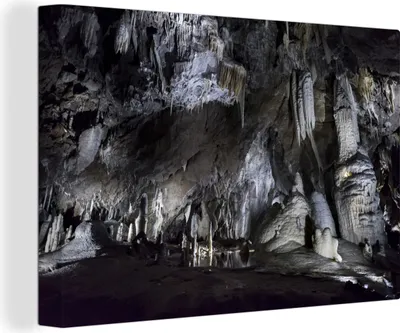 Produktbild von OneMillionCanvasses® - Leinwandbilder - 150x100 cm, Stalaktiten und Stalagmiten in einer Höhle aus prähistorischer Zeit, Wandbilder Kunstdruck Wanddekoration