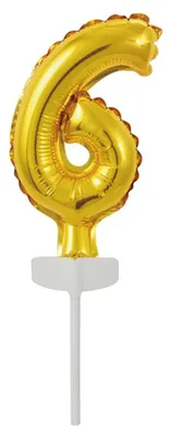 Zdjęcie produktu dla Mini balon do tortu w kolorze złotym – numer 6 – 13 cm