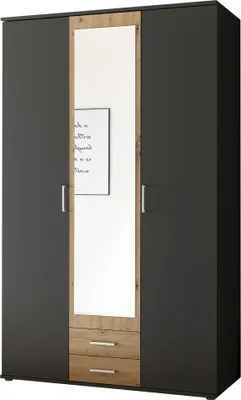 Produktbild von Kleiderschrank "Hanau" in Graphit / Artisan Eiche mit 2 Schubladen und 3 Türen. Abmessungen (BxHxT) 120x196x54 cm