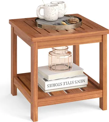 Immagine prodotto di COSTWAY Tavolino in legno, tavolo da giardino con ripiano, tavolo in legno, tavolino da balcone, tavolino da caffè per giardino, balcone, terrazza, 45 x 45 x 44 cm