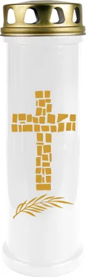 Produktbild von Grabkerze Weiß ( Druck Gold ), Brenndauer: 100 Stunden, Motiv: Kreuz