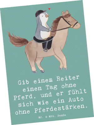 Produktbild von Mr. & Mrs. Panda Postkarte Reitsport Liebe - Meeresbrise - Geschenk, Ansichtskarte, Sportler, Pferde, Fotokarte, Kraft, Teamsport, einzelkarte, Pferdesport, Reiten