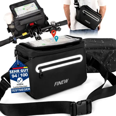 Produktbild von FINEW 3-in-1 Lenkertasche Fahrrad Wasserdicht 6L mit Touchscreen und Schultergurt