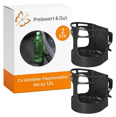 Produktbild von 2x Getränkehalter flex. Befestigungswinkel 12,8x8,7x12,1cm – Universeller Flaschenhalter bis zu 1,5L – Becherhalter