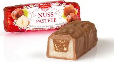 Produktbild von Reber Nuss Pasteteaus Alpenmilch Schokolade mit Marzipan 49g