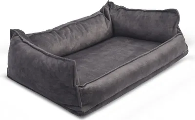 Obrázok produktu pre Ortopedická posteľ pre domáce zvieratá Soffy Nest 90x110, sivá – 100 % latex, s vyvýšeným okrajom, luxusný, vodoodolný, priedušný – Letti Moderni