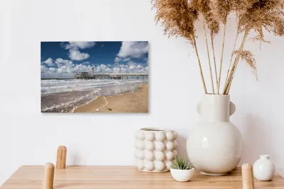 Obrázek produktu pro OneMillionCanvasses® - Obraz na plátně - Molo a pláž Scheveningen, Nizozemsko, nástěnná malba, nástěnné dekorace obrazy obývací pokoj, 30x20cm