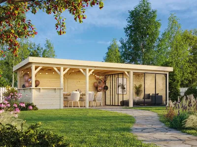 Produktbild von Pavillon Palmako Lenna Slide Plus 24,9 m² Set 715 876 x 300 cm tauchimprägniert braun